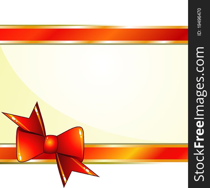 Background with red glossy ribbons and bow in corner. Background with red glossy ribbons and bow in corner
