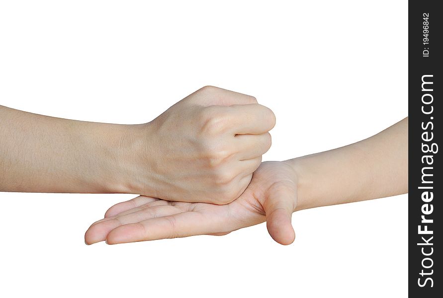 Woman trusting hands, isolated on white background