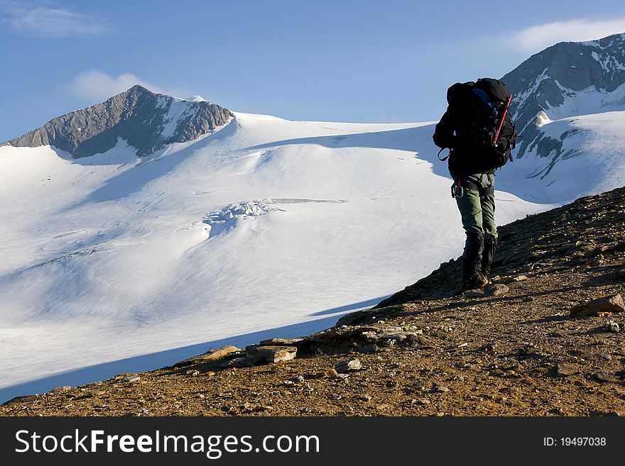 Mountaineer Above A Glacier