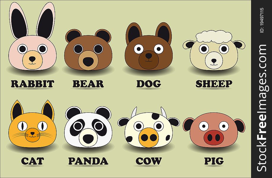 Set color animal face icons. Set color animal face icons