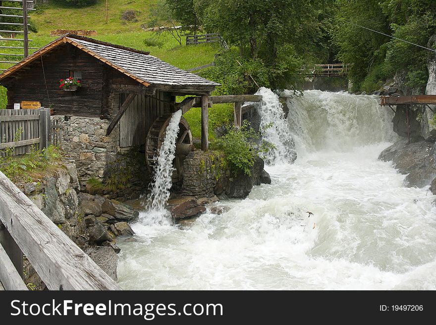 Watermill and mountain brook in Hinterbichl village