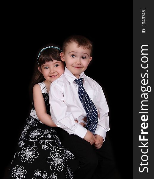 Adorable portrait of brother and sister.isolated