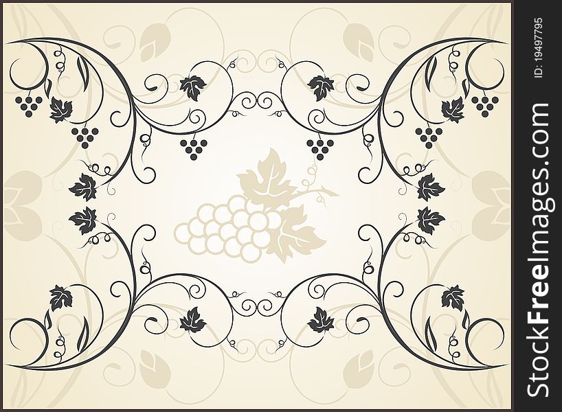 Illustration retro floral frame with grapevine - vector. Illustration retro floral frame with grapevine - vector