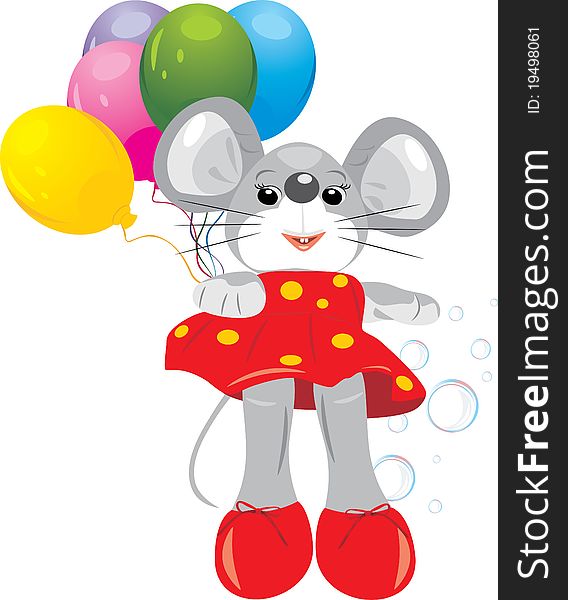 Mouse toy with colorful balloons. Illustration