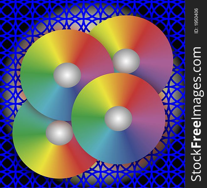 Abstract composition with spheres and cone-shaped objects on a background of an art lattice