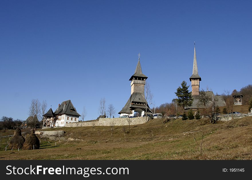 Wooden orthodox monastery panoramic view. Wooden orthodox monastery panoramic view