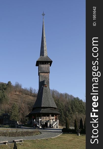 Wooden church front and detailed view. Wooden church front and detailed view