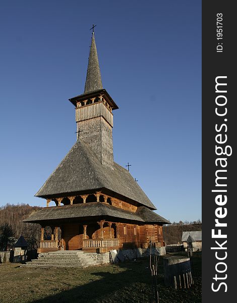 Wooden orthodox church front view. Wooden orthodox church front view