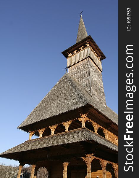 Wooden church front and detailed view. Wooden church front and detailed view