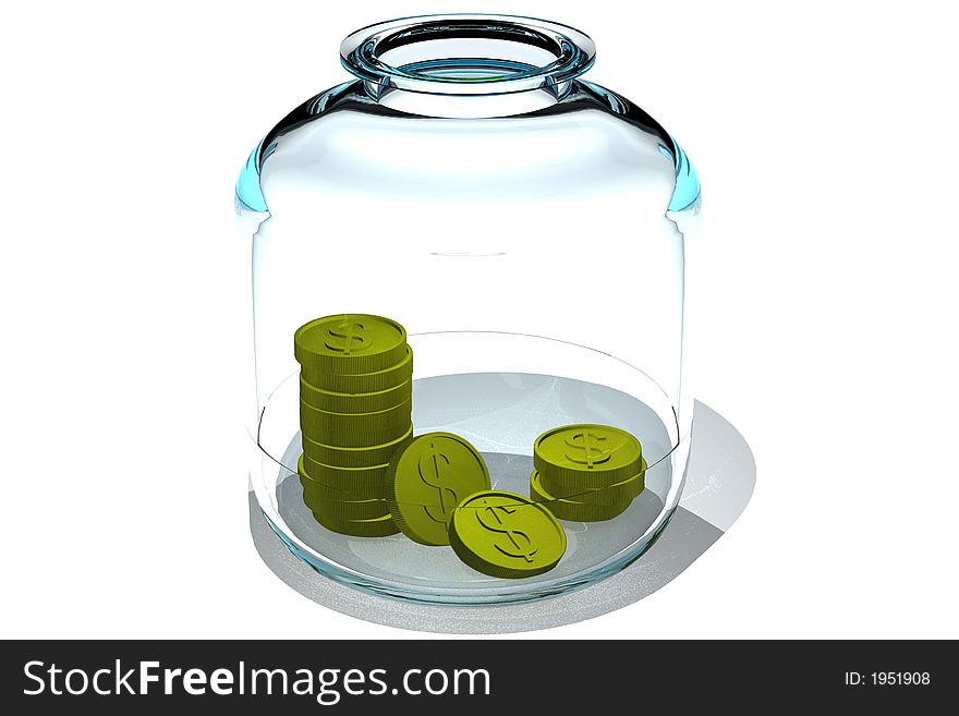 Money (a coin with the image of dollar) in glass bank. Money (a coin with the image of dollar) in glass bank