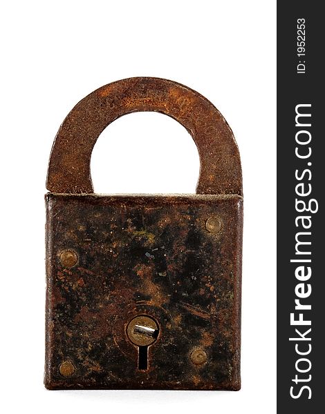 Black antique pad lock on white