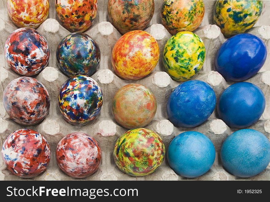 Easter eggs painted by hand, multicolored