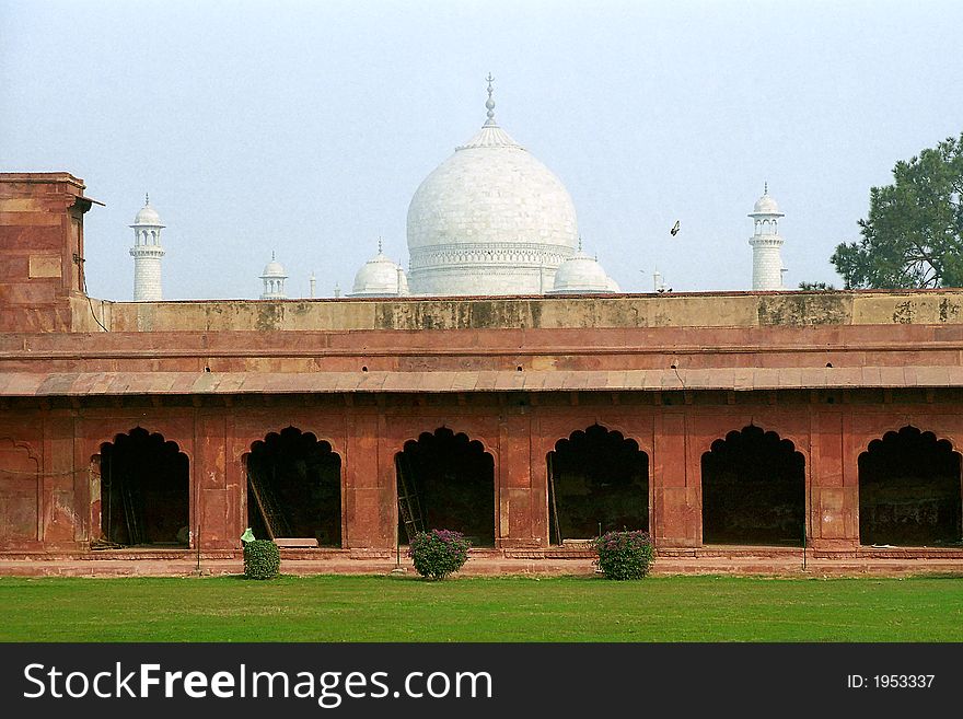 The Taj Mahal at Agra, India from the enterance path