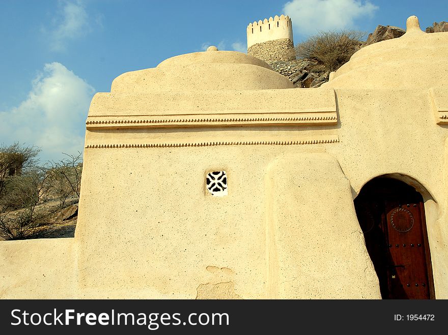 Historic Mosque in Fujairah, United Arab Emirates. Oldest mosque in UAE and beleived to be over 500 years old.