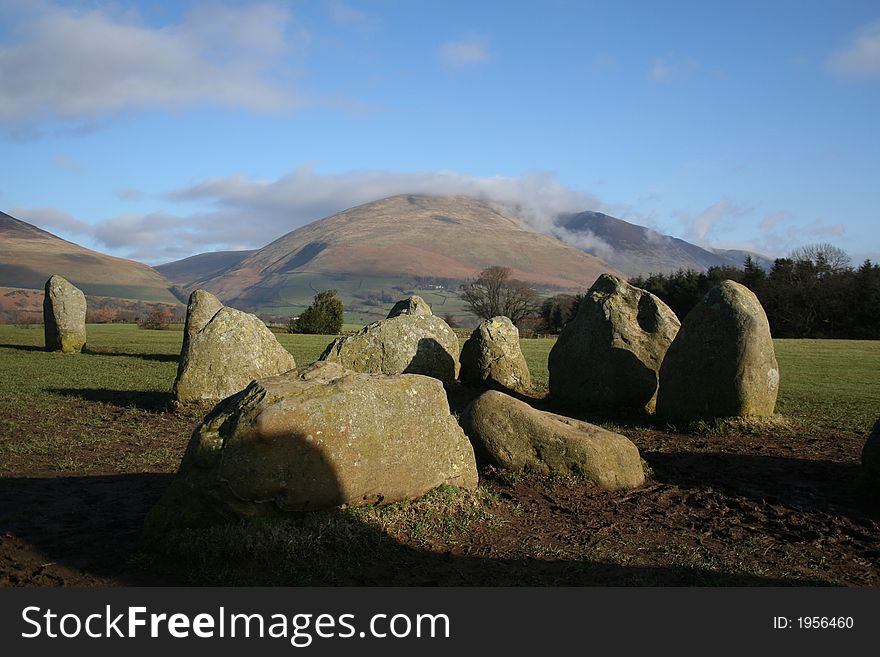 Castlerigg stone circle in Lake District, group of stones inside circle, north west England, GB, UK,