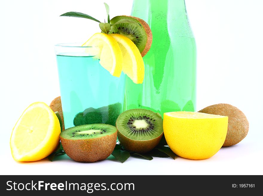 Glass of kiwi smoothie close-ups. Glass of kiwi smoothie close-ups