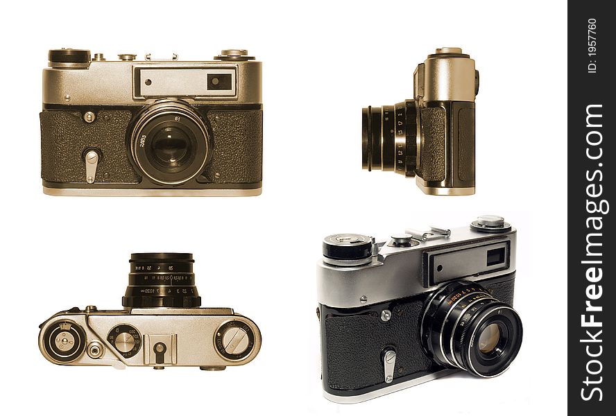 Old-fashion film camera isolated on white. partial in sepia. Old-fashion film camera isolated on white. partial in sepia.