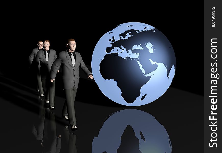 3d rendered realistic business man and earth. 3d rendered realistic business man and earth