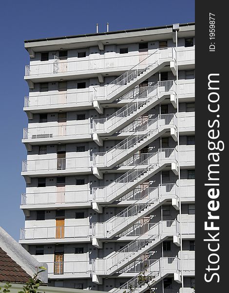 Modern Tall White Urban Residential Apartment Building In Sydney, Stairs, Staircase, Australia. Modern Tall White Urban Residential Apartment Building In Sydney, Stairs, Staircase, Australia