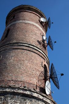 Modern Communications Antenna On An Old Tower Royalty Free Stock Photos Modern Communications Antenna On An Old Tower Royalty Free Stock Photos