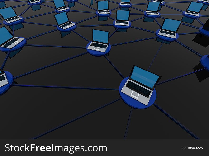 Concept of network connections. 3D render image.