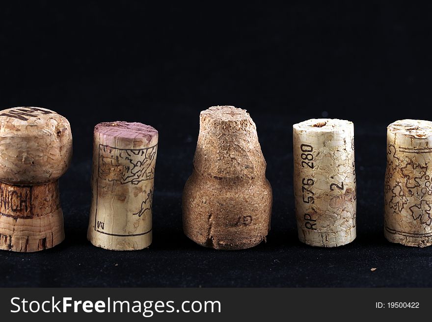 Some beautiful lightend wine corks. Some beautiful lightend wine corks