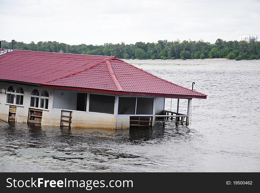 Building has sunk in the water. Building has sunk in the water