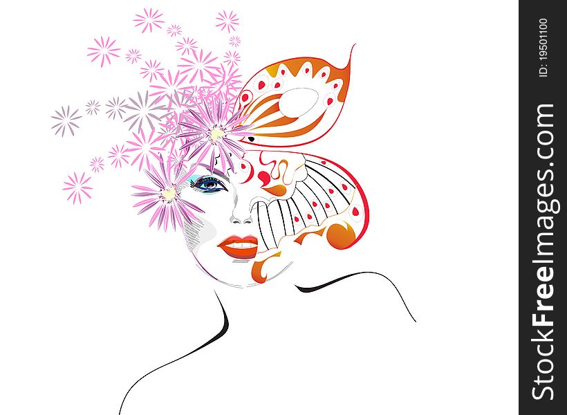 Abstract female face with flowers