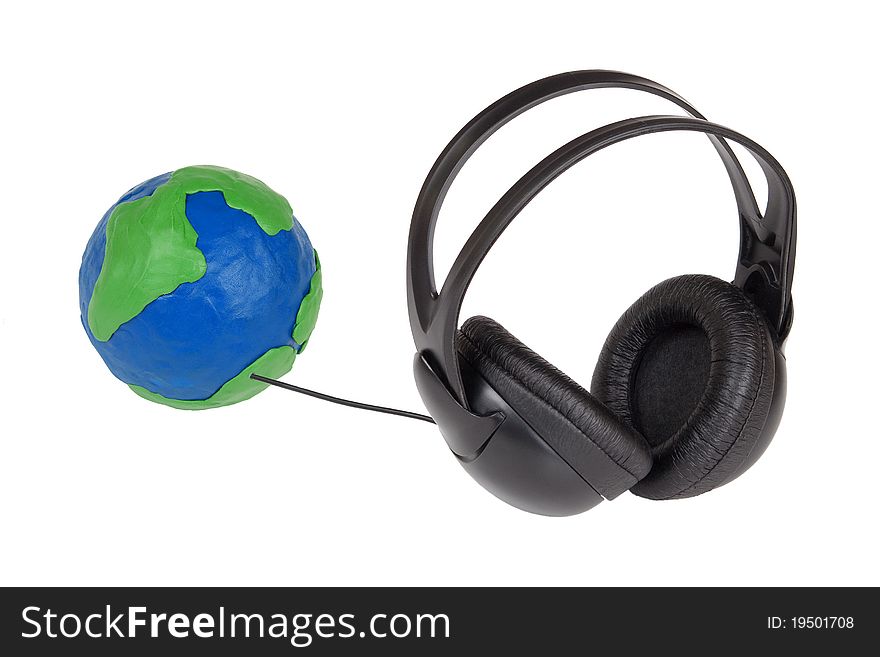 Plasticine Globe and headphones on a white background