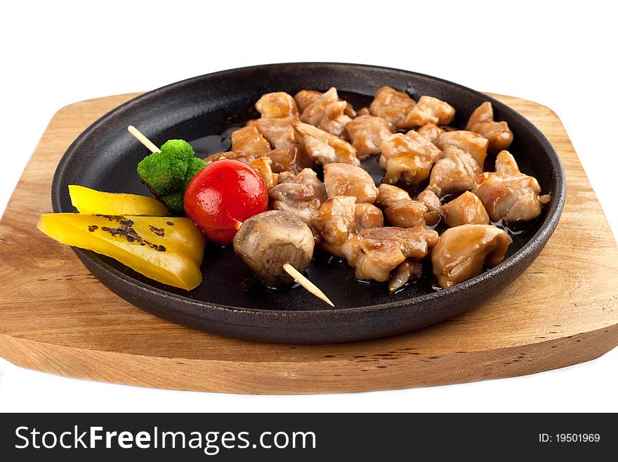 Chicken Teriyaki on Hot Stone Pot isolated. Chicken Teriyaki on Hot Stone Pot isolated