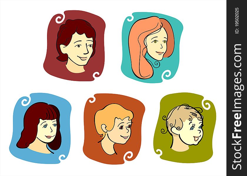 Vector drawing of portraits of family members. Vector drawing of portraits of family members