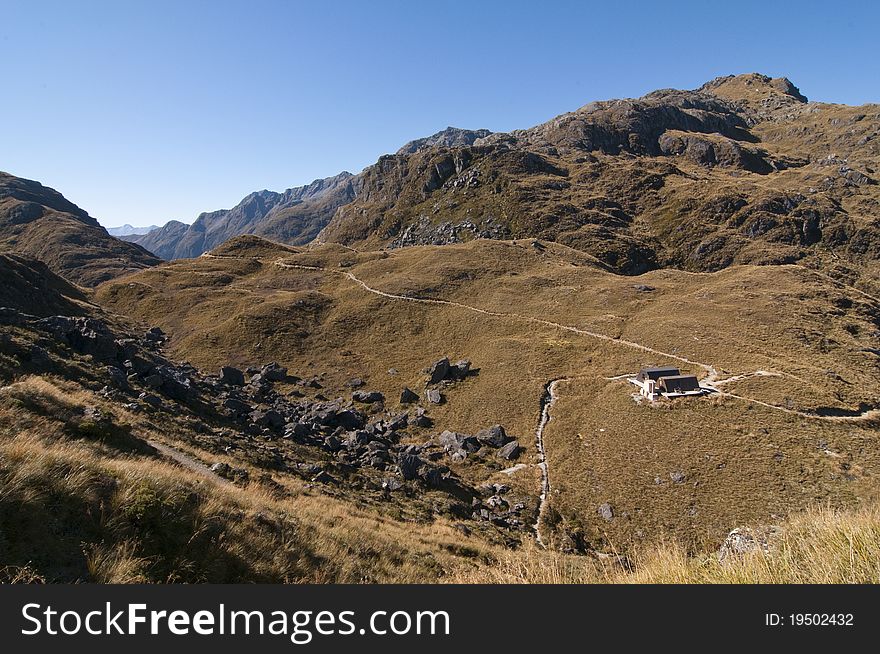 Overlooking Harris Shelter from Conical Hill - Routeburn Track, New Zealand