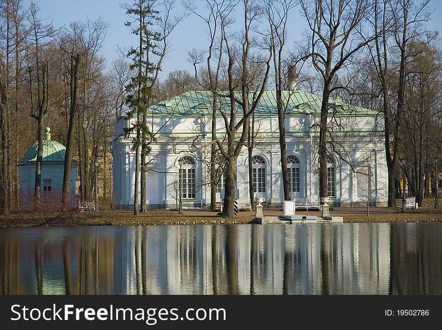 Hall on the island pavilion Catherine park of Tsarskoe Selo, Russia