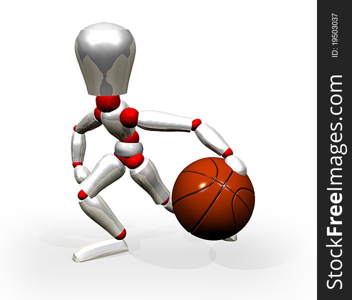 Illustration of mannequin of white color with a basketball ball. Illustration of mannequin of white color with a basketball ball