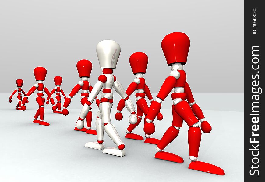 Mannequins illustration walking in red and white color. Mannequins illustration walking in red and white color