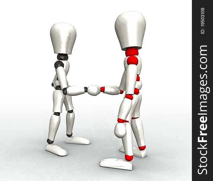 Illustration of two mannequins of white color being given a handshake. Illustration of two mannequins of white color being given a handshake