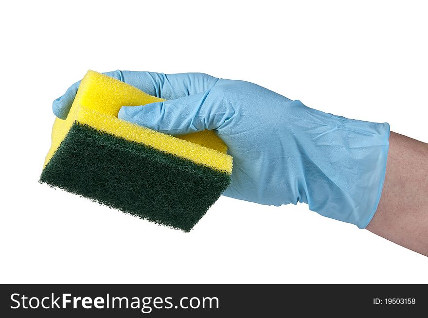 I flow with glove holding scouring pad. I flow with glove holding scouring pad