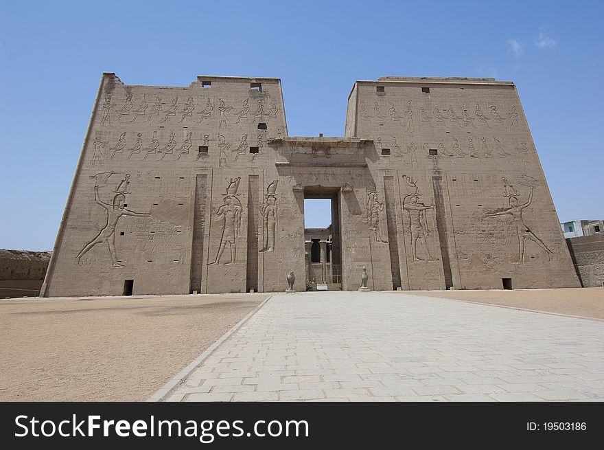 Main entrance to the Temple of Horus at Edfu. Main entrance to the Temple of Horus at Edfu