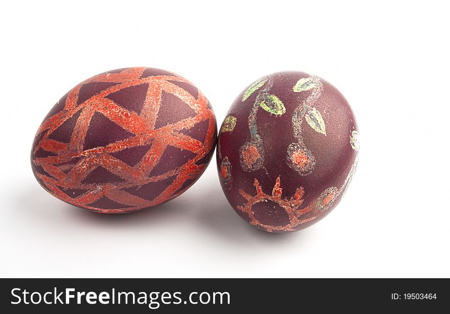 Hand painted easter eggs on white