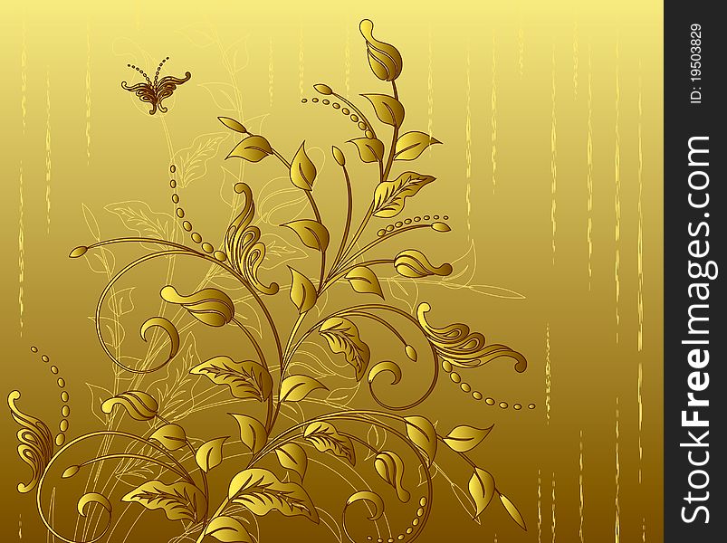 Gold floral background. All the elements are grouped. Gold floral background. All the elements are grouped.