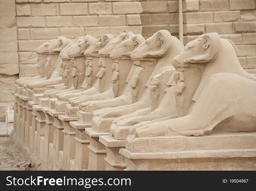 Ram headed avenue of sphinxes at Karnak Temple in Luxor. Ram headed avenue of sphinxes at Karnak Temple in Luxor