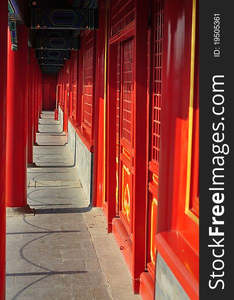 Picture of rows of red doors in ancient china. Picture of rows of red doors in ancient china