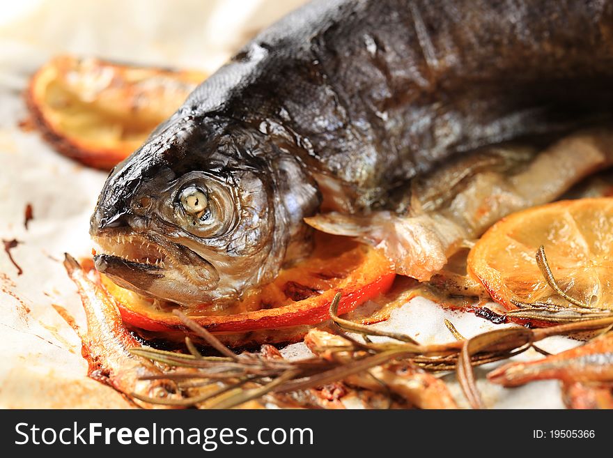 Pan fried trout, anchovies and lemon - detail