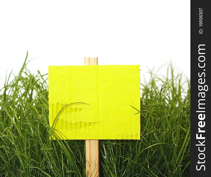 Cardboard sign with grass isolated on white