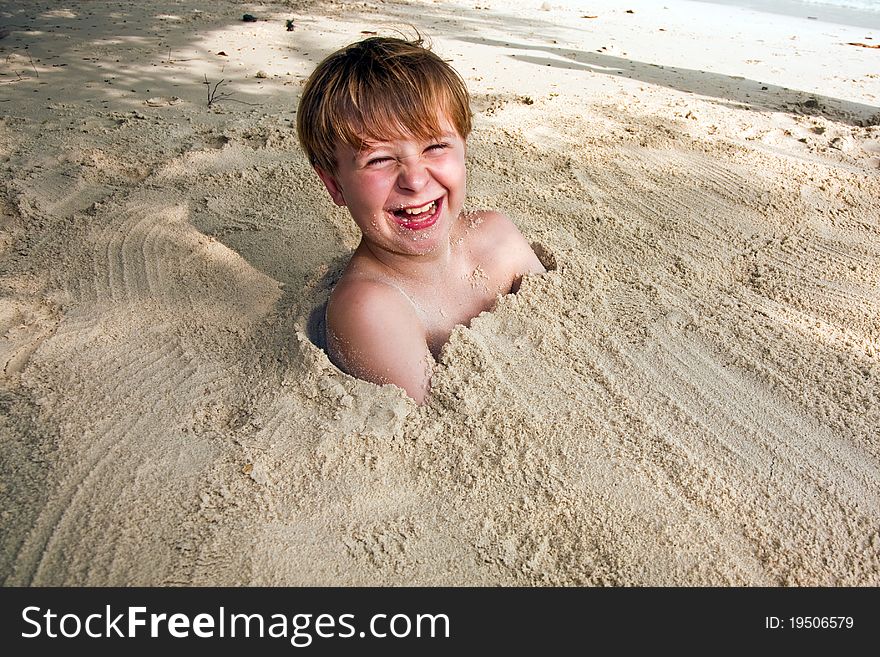 Happy Young Boy Covered By Fine