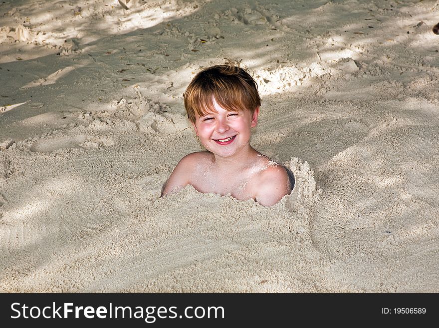 Happy Young Boy Covered By Fine