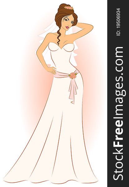Beautiful bride in white dress.illustration for a design