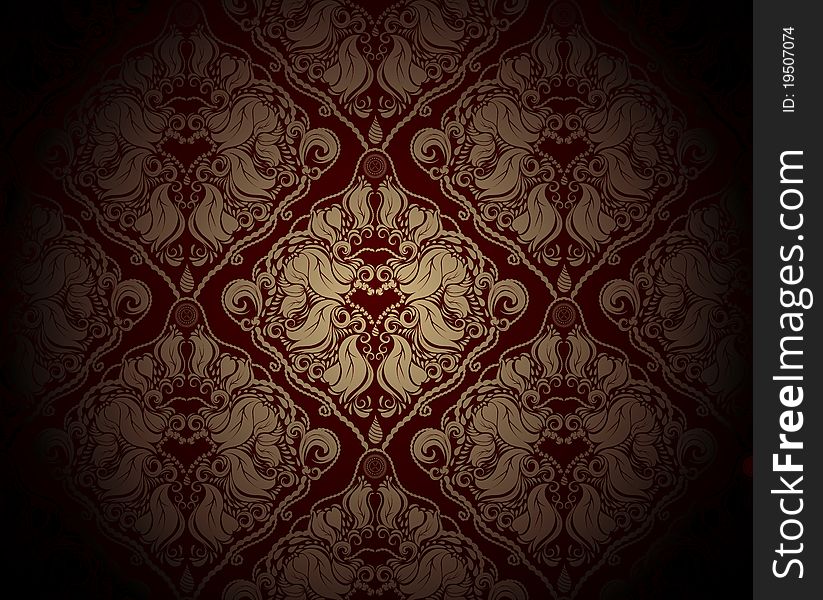Abstract fantasy red and golden background with floral ornate. Abstract fantasy red and golden background with floral ornate