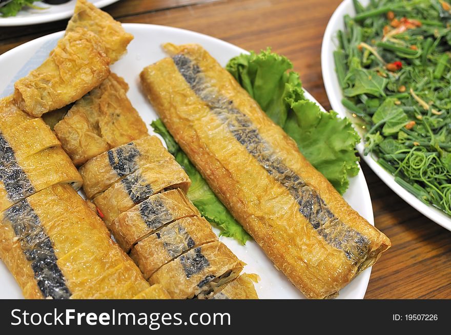 Tasty Chinese style vegetarian fried fish delicacy. Tasty Chinese style vegetarian fried fish delicacy.