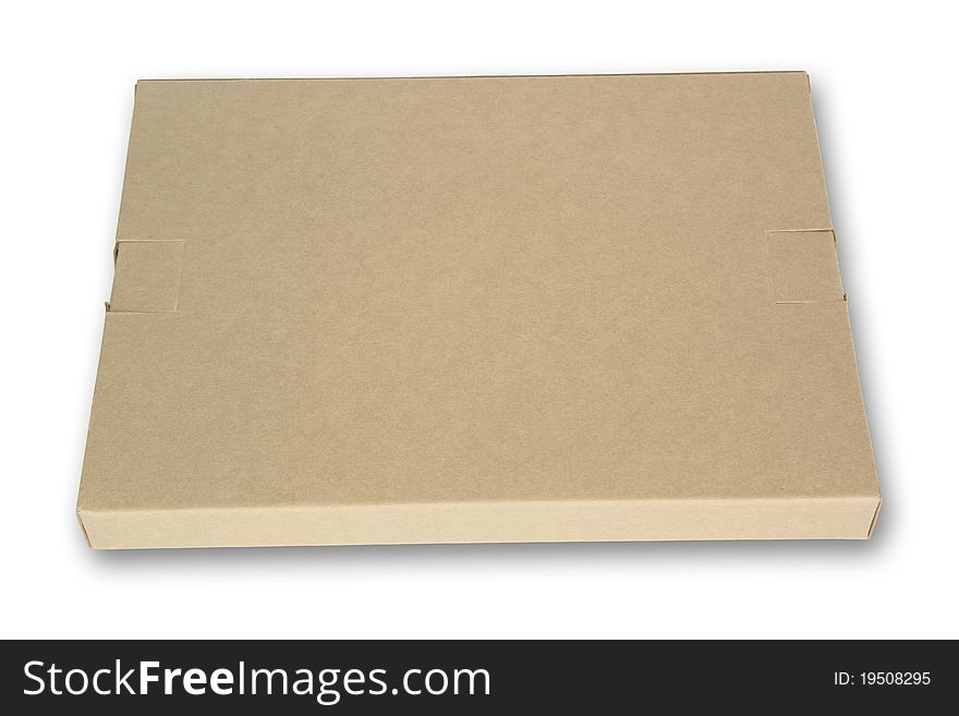 Notebook In Cardboard Box Isolated On A White Back